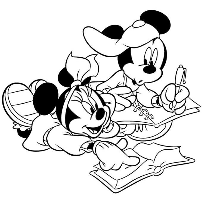 coloriage mickey et minnie font leurs devoirs